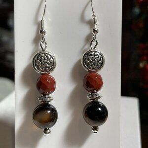 Artisan Handmade Red Jasper Agate Stone Celtic Boho Style Pierced Earrings 2"